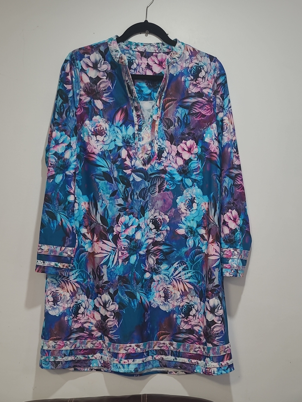 Soft Surroundings Jewell UPF Midi Dress Midnight Floral Print Beach Resost